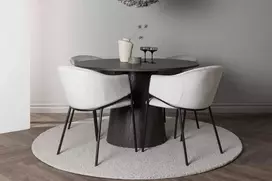 Venture Design Valgomojo stalas ir kėdžių komplektas Lanzo 120 cm juodas šviesiai pilkas veliūras
