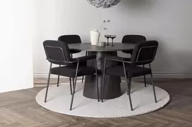 Venture Design Valgomojo stalo ir kėdžių komplektas Lanzo valgomojo stalas ir Yesterday valgomojo kėdė 120 cm rudos ir juodos spalvos MDF ir bouclé