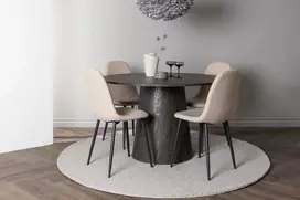 Venture Design Valgomojo stalas ir kėdžių komplektas 120 cm Rudas Juodas Smėlio spalvos MDF audinys