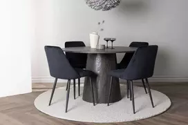 Venture Design Valgomojo stalas ir kėdžių komplektas Lanzo valgomojo stalas 120 cm rudas juodas aksomas