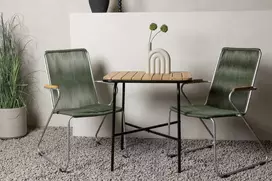 Venture Design Valgomojo komplektas Holmbeck kavos staliukas ir Bois valgomojo kėdė 74x70x55 cm juoda žalia plieninė virvė