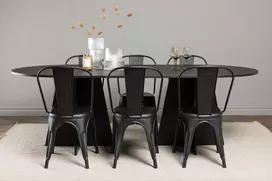 Venture Design Valgomojo stalo ir kėdžių komplektas Bootcut ovalus valgomojo stalas ir Tempe valgomojo kėdė 230x115 cm juoda