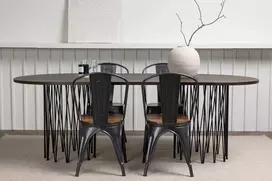 Venture Design Valgomojo stalo ir kėdžių komplektas Stone Oval ir Tempe 220x100 cm juoda ruda MDF metalas