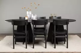Venture Design Valgomojo komplektas Bootcut ovalus valgomojo stalas ir Montros kėdės 230x115 cm juodas MDF