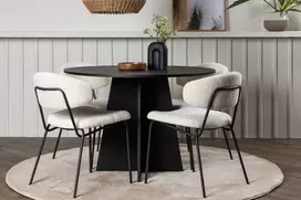 Venture Design Valgomojo stalas ir kėdžių komplektas Bootcut stalas ir Chico kėdės 110 cm juoda ir balta MDF ir plienas