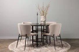 Venture Design Valgomojo komplektas Kopenhagos valgomojo stalas ir Modesto valgomojo kėdė 115 cm juoda ir smėlio spalvos