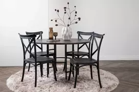 Venture Design Valgomojo komplektas Kopenhagos valgomojo stalas ir Crosett valgomojo kėdė juoda MDF metalas plastikas