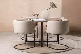 Venture Design Valgomojo stalas ir kėdžių komplektas 120 cm Juodasis graikinis riešutas Smėlio spalvos MDF Plienas