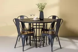 Venture Design Valgomojo stalo ir kėdžių komplektas Kopenhaga ir Tempe 115 cm juodas MDF metalas tamsiai pilka tamsiai ruda