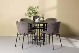 Venture Design Valgomojo stalas ir kėdžių komplektas Kopenhaga ir Modesto 115 cm Juoda Pilka