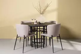 Venture Design Valgomojo komplektas Kopenhagos valgomojo stalas ir Modesto valgomojo kėdė 115 cm juoda smėlio spalvos MDF metalas