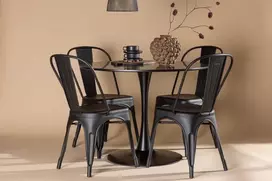 Venture Design Valgomojo stalo ir kėdžių komplektas Glade valgomojo stalas ir Tempe valgomojo kėdė 100 cm juodas metalas