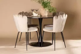 Venture Design Valgomojo stalas ir kėdžių komplektas 100 cm Juoda Smėlio spalvos MDF Aksomas