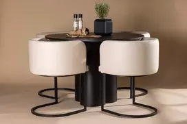 Venture Design Valgomojo stalo ir kėdžių komplektas Olivia ir Simrishamn 110 cm juoda smėlio spalvos MDF audinys plienas