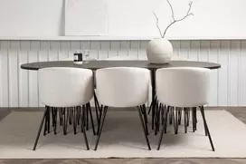 Venture Design Valgomojo stalo ir kėdžių komplektas, Ovalus akmens valgomojo stalas ir Berit kėdė, 220x100 cm, juoda