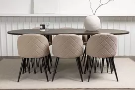 Venture Design Valgomojo stalo ir kėdžių komplektas Stone 220x100 cm juodos spalvos audinys