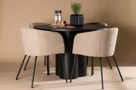 Venture Design Valgomojo stalo ir kėdžių komplektas Olivia valgomojo stalas ir Berit kėdė 110 cm juoda smėlio spalvos audinys