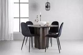 Venture Design Valgomojo stalas ir kėdžių komplektas Olivia juodas aksomas Mocca MDF metalas