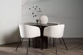 Venture Design Valgomojo stalas ir kėdžių komplektas Olivia valgomojo stalas ir Berit kėdė 110 cm juoda smėlio spalvos veliūras