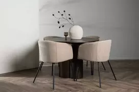 Venture Design Valgomojo stalas ir kėdžių komplektas Olivia valgomojo stalas ir Berit kėdė 110 cm rudos ir juodos spalvos bei smėlio spalvos audinys