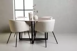 Venture Design Valgomojo stalas ir kėdžių komplektas 120 cm Juoda Smėlio spalvos MDF Aksomas Plienas
