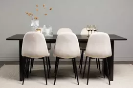 Venture Design Valgomojo stalas su kėdėmis, 200x100 cm, juodas, smėlio spalvos aksomas