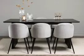 Venture Design Valgomojo stalas ir kėdžių komplektas Vail 200x100 cm juodas aksomas šviesiai pilkas