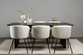 Venture Design Valgomojo stalas ir kėdžių komplektas 200x100 cm Juodas Smėlio spalvos aksomas