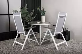 Venture Design Apvalus valgomojo stalas su kėdėmis, 90 cm, baltas, pilkas, aliuminis, Aintwood, sulankstomas