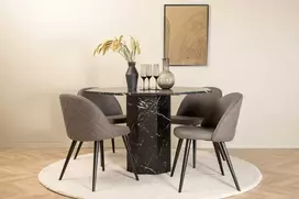 Venture Design Valgomojo stalas ir kėdžių komplektas Marbs 110x75 cm juodas mikropluošto aksomas