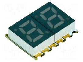 Display: LED | 7-segment | 7mm | 0.28" | No.char: 2 | green | 5÷15mcd | SMD