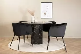 Venture Design Valgomojo stalo ir kėdžių komplektas Marbs apvalus valgomojo stalas ir Berit kėdė 110x75 cm juoda