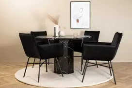 Venture Design Valgomojo stalo ir kėdžių komplektas Marbs apvalus valgomojo stalas ir Petra kėdė 110x75 cm juoda