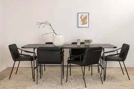 Venture Design Valgomojo stalas ir kėdžių komplektas Uno 200x90x74 cm Juodas MDF ir metalas