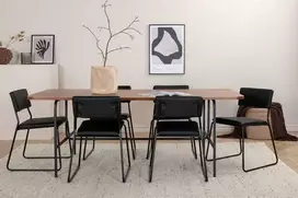 Venture Design Valgomojo stalas ir kėdžių komplektas 200x90x74 cm Juodasis graikinis riešutas Metalas Dirbtinė oda