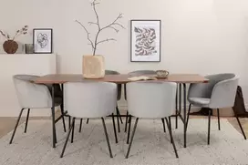 Venture Design Valgomojo stalas ir kėdžių komplektas 200x90x74 cm Juodasis graikinis riešutas Šviesiai pilkas aksomas