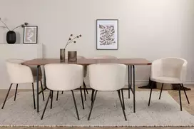 Venture Design Valgomojo stalas ir kėdžių komplektas Uno valgomojo stalas ir Berit kėdė 200x90x74 cm juoda smėlio spalvos riešutas metalas