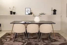 Venture Design Valgomojo stalas ir kėdžių komplektas Petra 190x90x75 cm Juoda Smėlio spalvos audinys