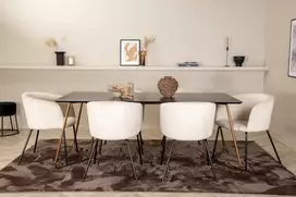 Venture Design Valgomojo stalas ir kėdžių komplektas Petra valgomojo stalas ir Berit kėdė 190x90x75 cm juoda smėlio spalvos veliūras
