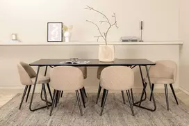 Venture Design Valgomojo stalas ir kėdžių komplektas Petra 190x90x75 cm juodos spalvos audinys