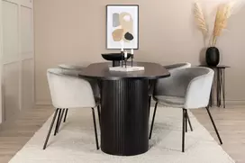Venture Design Valgomojo stalas ir kėdžių komplektas Bianca ovalus valgomojo stalas ir Berit kėdė 200x90x75 cm juodas aksomas