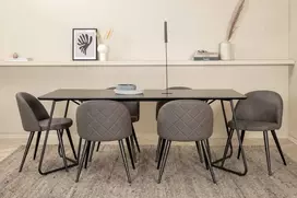 Venture Design Valgomojo stalas ir kėdžių komplektas Petra 190x90x75 cm juodas aksomas mikropluoštas