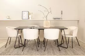 Venture Design Valgomojo stalo ir kėdžių komplektas Petra valgomojo stalas 190x90x75 cm juodas aksomas