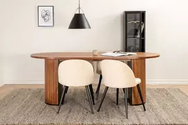 Venture Design Valgomojo stalas ir kėdžių komplektas Bianca 200x90x75 cm Juoda Smėlio spalvos aksomas