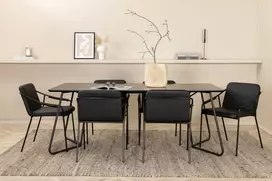 Venture Design Valgomojo stalas ir kėdžių komplektas Petra 190x90x75 cm Juodas