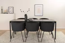 Venture Design Valgomojo stalas ir kėdžių komplektas Pelle valgomojo stalas ir Berit kėdė 190x90x75 cm juoda