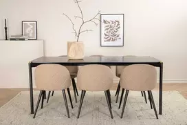 Venture Design Valgomojo stalas ir kėdžių komplektas Pelle 190x90x75 cm, juodos spalvos audinys