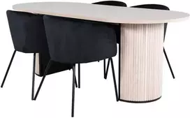 Venture Design Valgomojo stalas ir kėdžių komplektas Bianca ovalus valgomojo stalas ir Berit kėdės 200x90x75 cm balta juoda