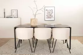 Venture Design Valgomojo stalo ir kėdžių komplektas Pelle valgomojo stalas ir Berit kėdė 190x90x75 cm juoda smėlio spalvos veliūras