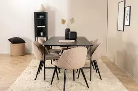 Venture Design Valgomojo stalas ir kėdžių komplektas Uno 200x90x74 cm, juodos spalvos audinys